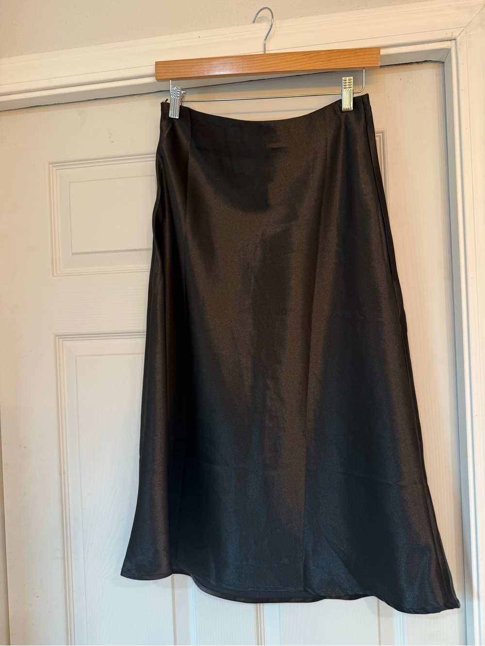 SHEIN Black Satin A-Line Midi Skirt